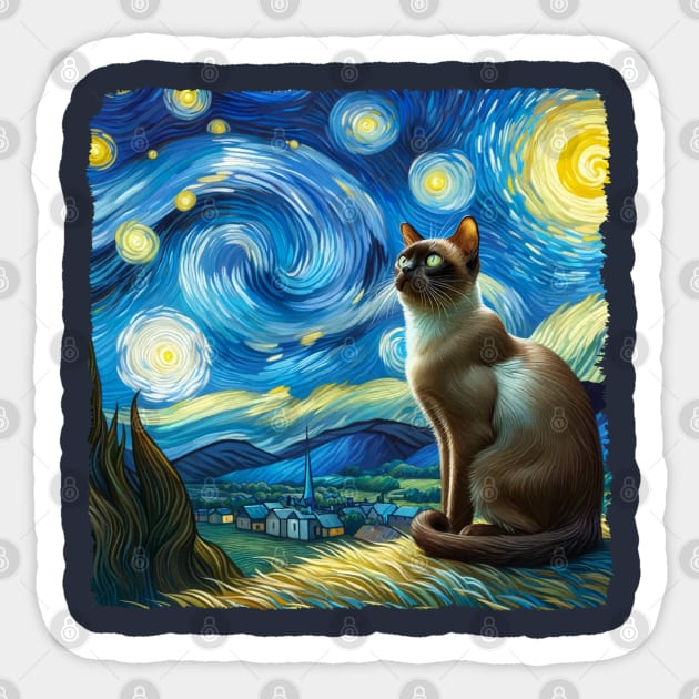 Burmese Starry Night Inspired - Artistic Cat Sticker by starry_night